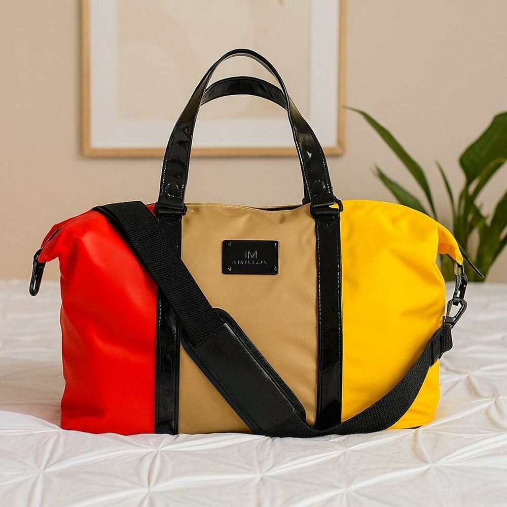 JM New York Colorblock Tote Bag 80s Style Weekender Travel Overnight VTG Fashion